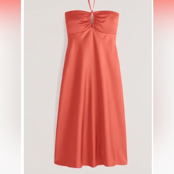 Abercrombie & Fitch Satin Halter Slip Dress in Orange - Picture 3 of 12